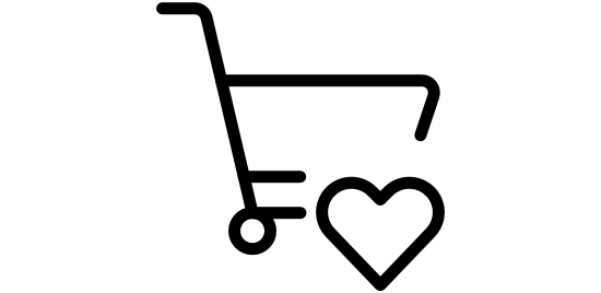 Une icône d’un panier d’épicerie avec un cœur.
