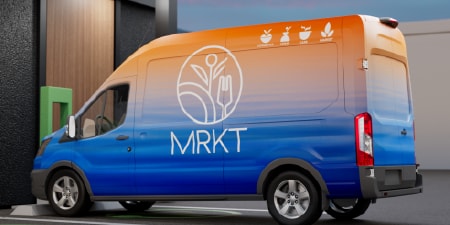 Branded van with MRKT logo, demonstrating 3M fleet graphic solutions.
