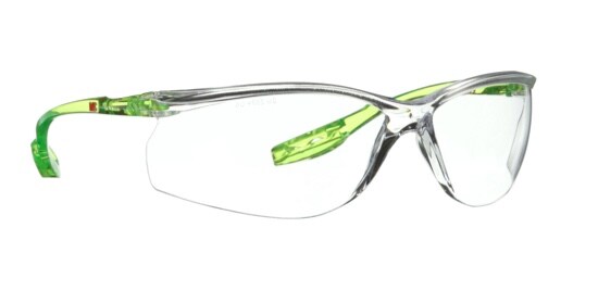 A pair of 3M™ Solus CCS Series Eyewear safety glasses with silver frames and yellow arms.
