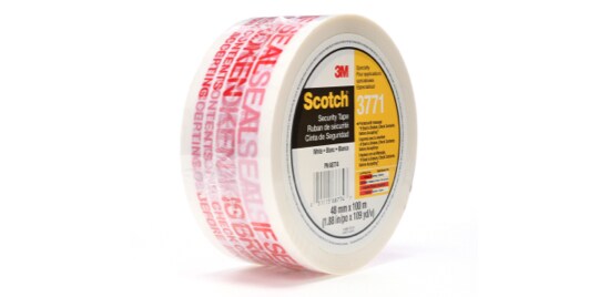 A roll of white security tape with red text on it.
