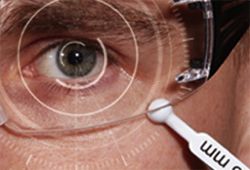 3M's eyewear fit testing system being used on a worker to ensure his eyes are protected.
