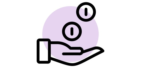 Une icône de deux pièces tombant dans une paume tendue. 
