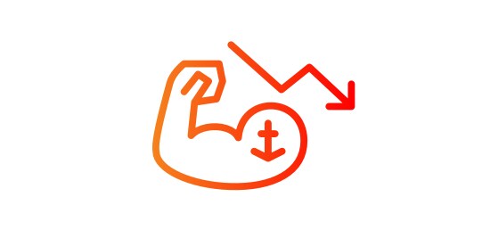 An icon of a flexed bicep with a line above it indicating reduced strength.
