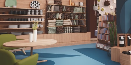 Intérieur de magasin chaleureux, agrémenté d'étagères et d'éléments décoratifs, mettant en valeur l'impact de 3M sur l'image de marque.
