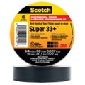 Un rouleau noir de Ruban isolant en vinyle de qualité professionnelle Super 33+(MC) Scotch® avec son emballage sur le rouleau.