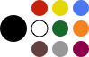 Noir, rouge, jaune, bleu, blanc, vert, orange, brun, gris, violet.
