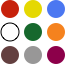 Rouge, jaune, bleu, blanc, vert, orange, brun, gris, violet.