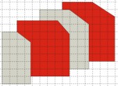 Grid with red and grey shapes of various sizes.
