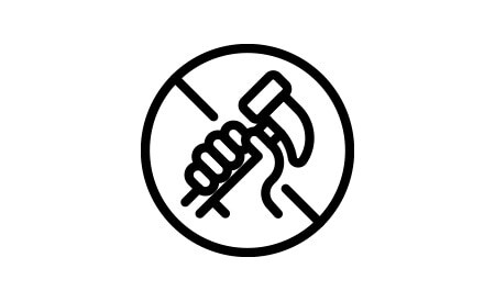 Icône barrée au-dessus d’une main tenant un marteau.
