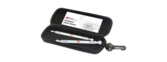 A black case holding the 3M™ Eyewear Fit System including two white probes.
