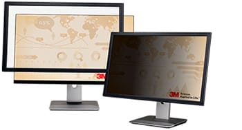 Deux moniteurs à différents angles montrant que le Filtre de confidentialité avec cadre 3MMC est transparent lorsqu’il est visualisé directement et noir lorsqu’il est visualisé selon un angle.
