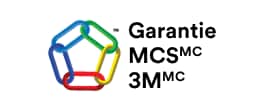 Logo de la garantie MCS 3M, composé de formes colorées entrelacées, mettant en avant une garantie graphique complète.