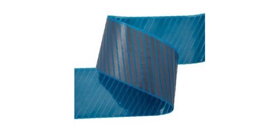 A strip of 3M™ Scotchlite™ Reflective Material - 5410 Diamond Mesh Trip with a green front and silver back.
