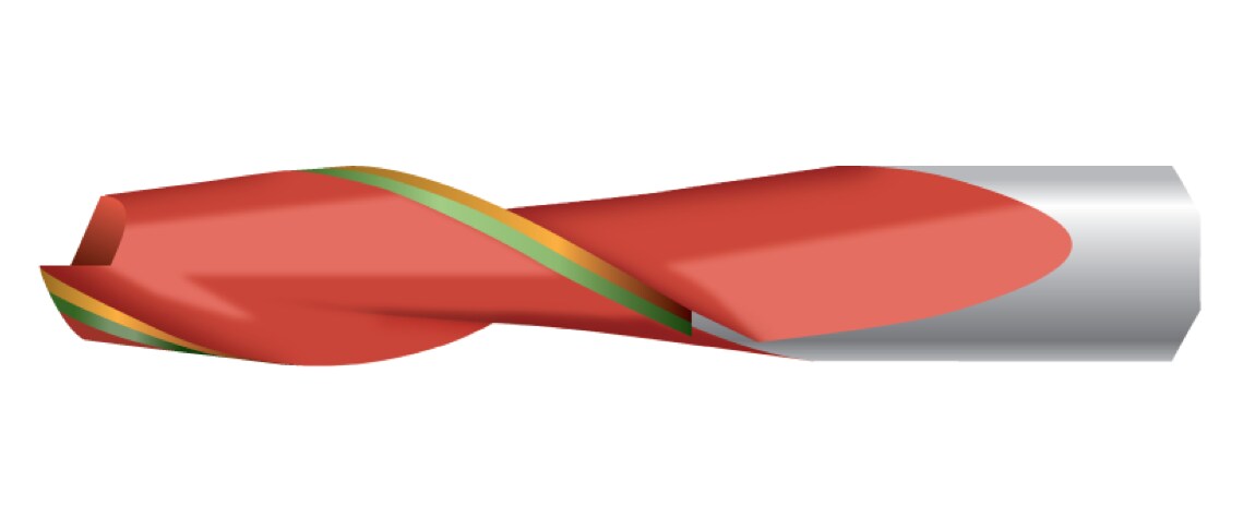A close-up rendering of a drill bit.
