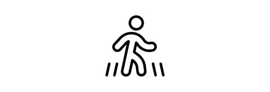 Icon of a person walking with motion lines emanating from their legs.
