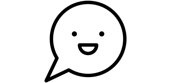 Une icône d’une bulle de discussion contenant un visage souriant.
