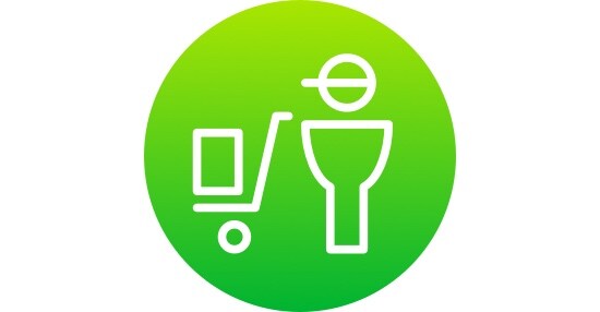 Une icône d’une personne et d’un panier d’achats.
