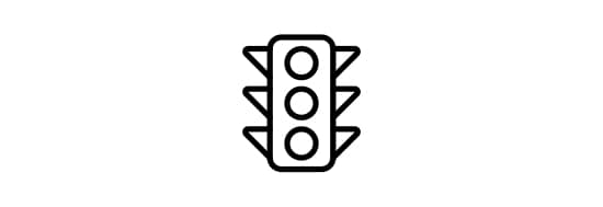 Icon of a hanging four-way traffic light.
