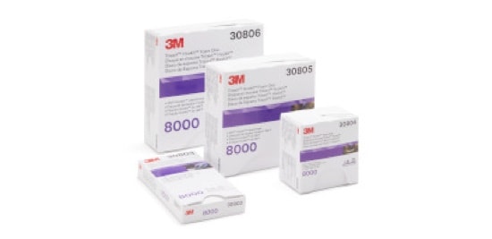 Quatre boîtes de Disques abrasifs Trizact(MC) 3M(MC) de grain 8000 de différentes tailles.
