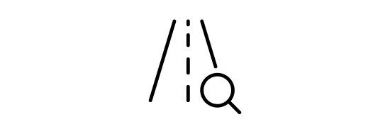 Icon of a two-lane road with a magnifying glass hovering over it for inspection.
