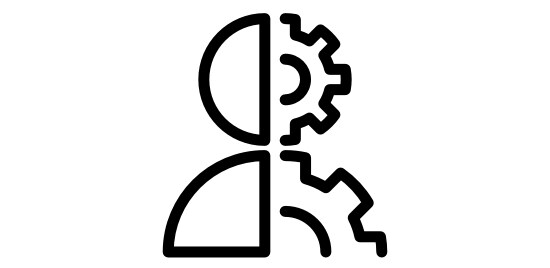 Une icône de la moitié d’une personne à gauche et de la moitié de deux roues dentées à droite.
