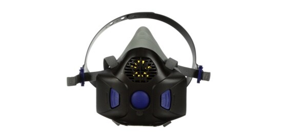 Un Respirateur réutilisable à demi-masque Secure Click(MC) 3M(MC) noir.
