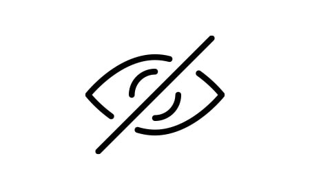 Icône représentant un œil barré, symbole de confidentialité.
