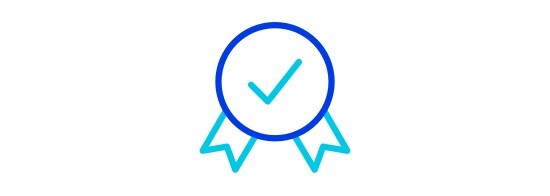 Une icône d’un ruban de récompense avec un crochet.
