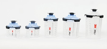 3M™ PPS™ lids, liners, mixing cups and collars come in five sizes.
