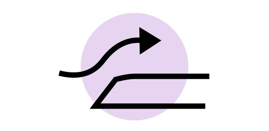 Une icône d'une ligne avec une flèche passant sur une surface.
