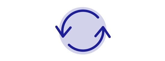 Une icône de deux lignes pointues dans un cercle représentant un cycle.
