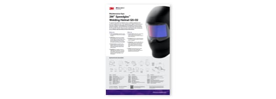 A poster with a black 3M™ Speedglas™ G5-02 Welding Helmet in the top right corner.
