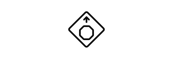 Icon of a diamond shaped street sign with an outline of stop sign and arrow pointing up indicating stop sigh ahead.
