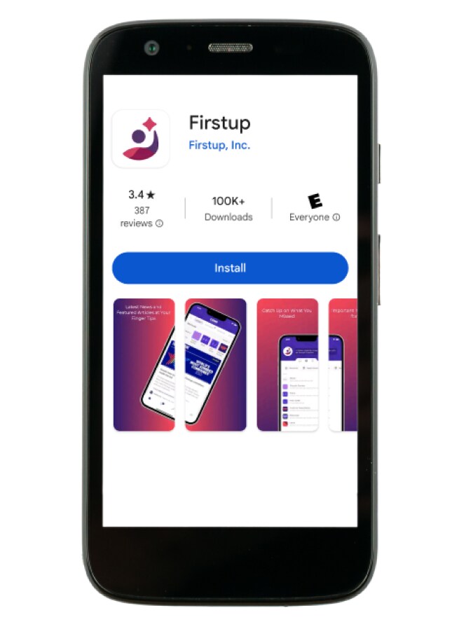 Un smartphone affichant l’appli Firstup.
