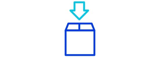 Une icône d’une boîte avec une flèche au-dessus qui pointe vers le bas. 
