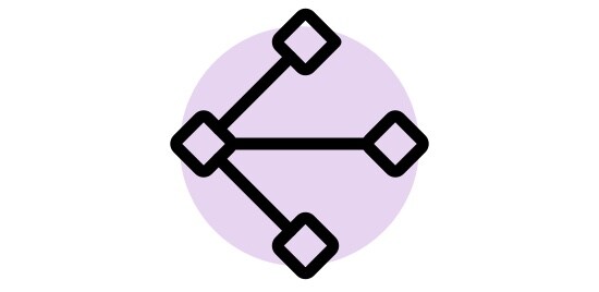 Une icône d'un diamant reliée à trois diamants à sa droite par des lignes.
