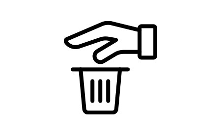 Icône d’une main orientée vers le bas au-dessus d’une poubelle.
