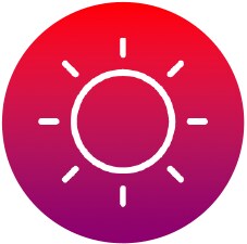 Icône dégradée rouge de soleil représentant des rayons UV bloquants.
