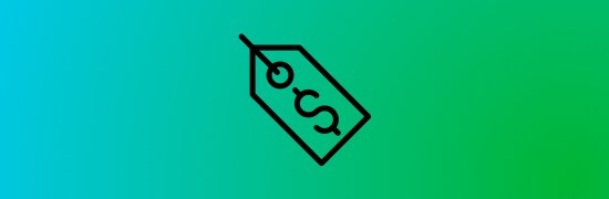 An icon of a price tag with a dollar sign on it.
