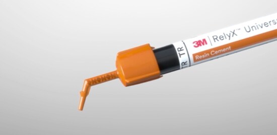A video still of an orange syringe of 3M™ RelyX™ Universal Resin Cement.
